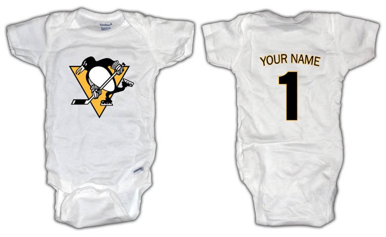 Hockey Pittsburgh Penguins ONESIE with custom name. Baby/Toddler sizes.