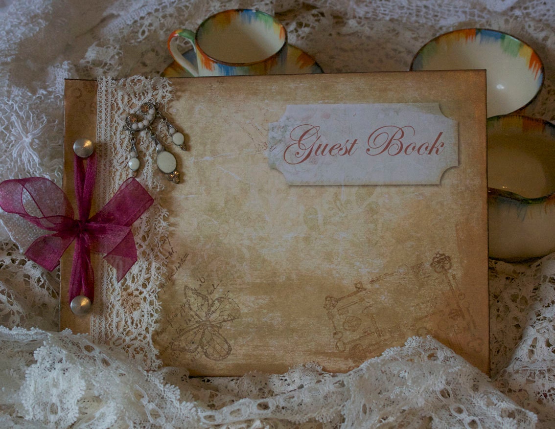 Wedding guest book - vintage shabby chic, custom