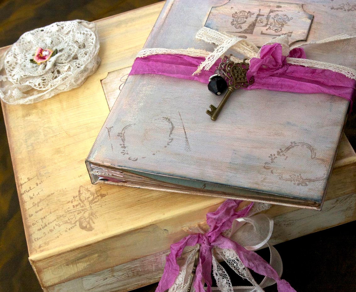 Wedding Guest Book Keepsake Box in Vintage Shabby Chic style - Custom