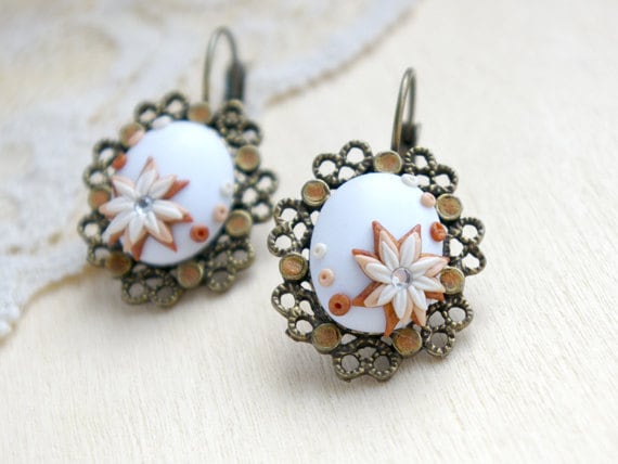 Flower Earrings Vintage - Pastel Colors Earrings - Bridesmaids Earrings, серьги, сережки