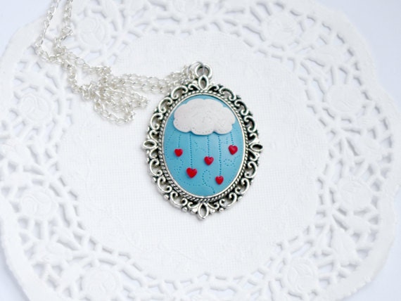 Cute Heart Rain Pendant - Cloud Heart Necklace - Rain of Hearts Necklace