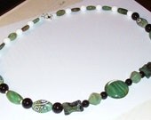 Handmade Beaded Necklace in Greens and Blacks