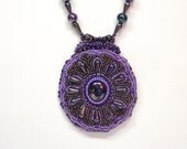 Handmade Bead Embroidered Necklace in Purples
