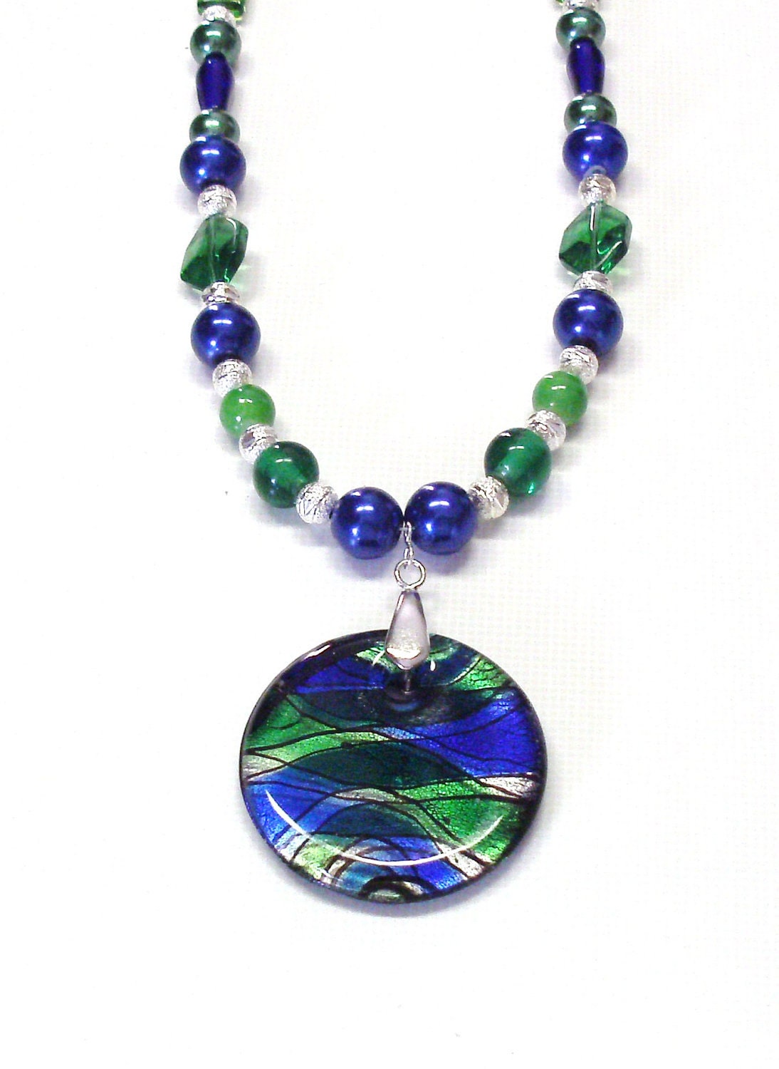 Handmade Necklace in Vivid Blues and Greens
