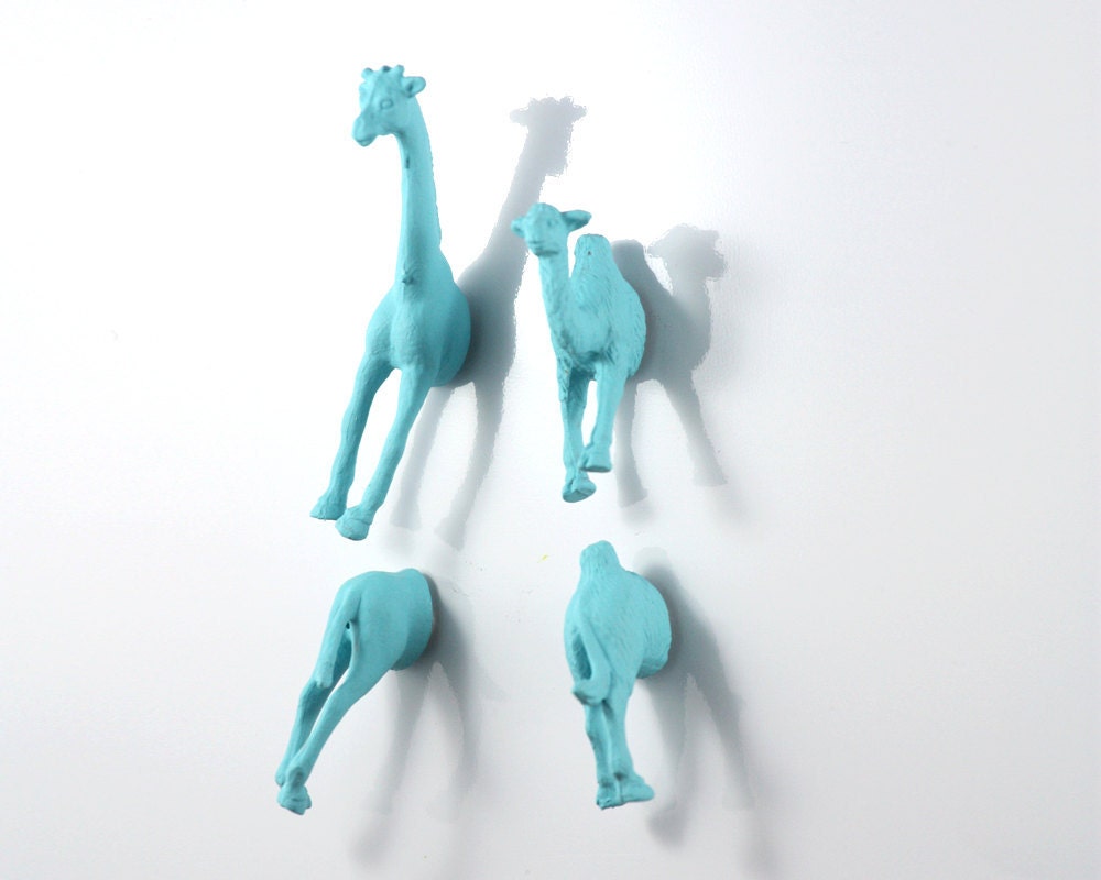 Safari Animal Magnet Set - 4 piece set -  Matte Blue Giraffe and Camel Magnets - man gift