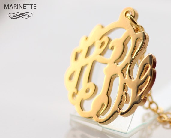 Monogram necklace - 5/8 of an inch Personalized mini monogram - 18K plated sterling silver - Expedited shipping