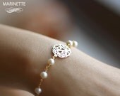 Pearl bracelet with personalized monogram - freshwater pearls - 18K plated sterling silver - bridesmaids bridal - Expedited shipping