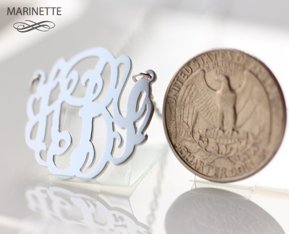 Monogram necklace - 1 inch personalized monogram in sterling silver - Expedited shipping