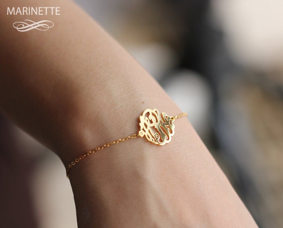 5/8 in monogram, side attached on gold plated sterling silver chain - Expedited shipping