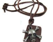jewelry skull necklace leather necklace men necklace with metal skull and brown leather necklace  XL-1739