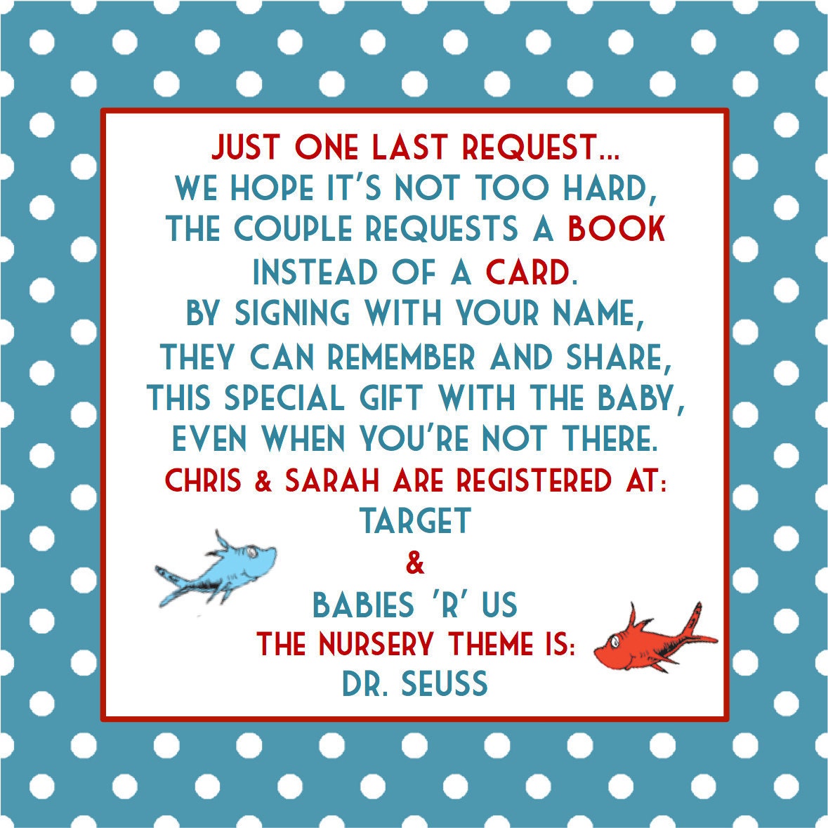 Dr. Seuss Baby Shower Invitation & Insert--Digital Printable File