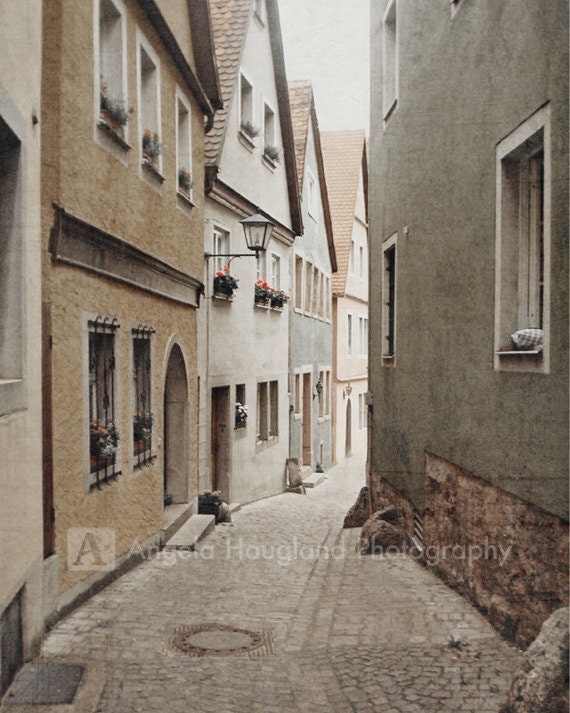 Tuscany Italy Travel - Fine Art Photography - 5 x 7 print - Soft Blue Green Beige Antique Architecture - "Italian Alley - Muted Colors"