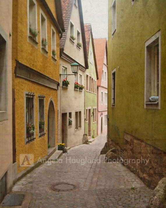 Tuscany Italy Travel - Fine Art Photography - 8 x 10 print - Mustard and Pea Green Antique Architecture - "Italian Alley - Warm Tones"