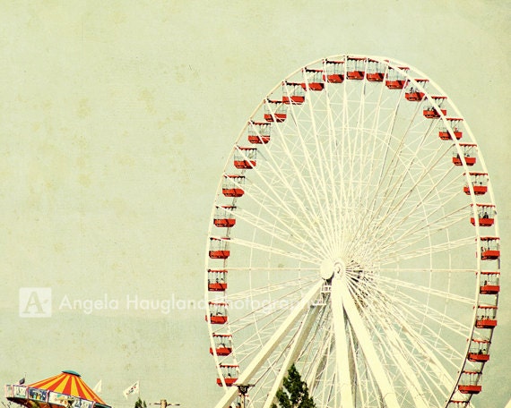Retro Carnival Ferris Wheel - Fine Art Photography - 5 x 7 print - Amusement Park Ride - Navy Pier on Lake Michigan - "Navy Pier"