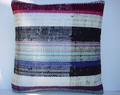 MODERN Bohemian Handwoven Traditional Turkish Kilim Pillow Cover  16" X 16",Decorative Pillows,Vintage Kilim Pillow,Rag Rug Kilim Pillow