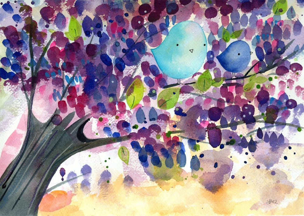 A Beautiful Day -  Watercolor birds Original Lauren Alexander large painting