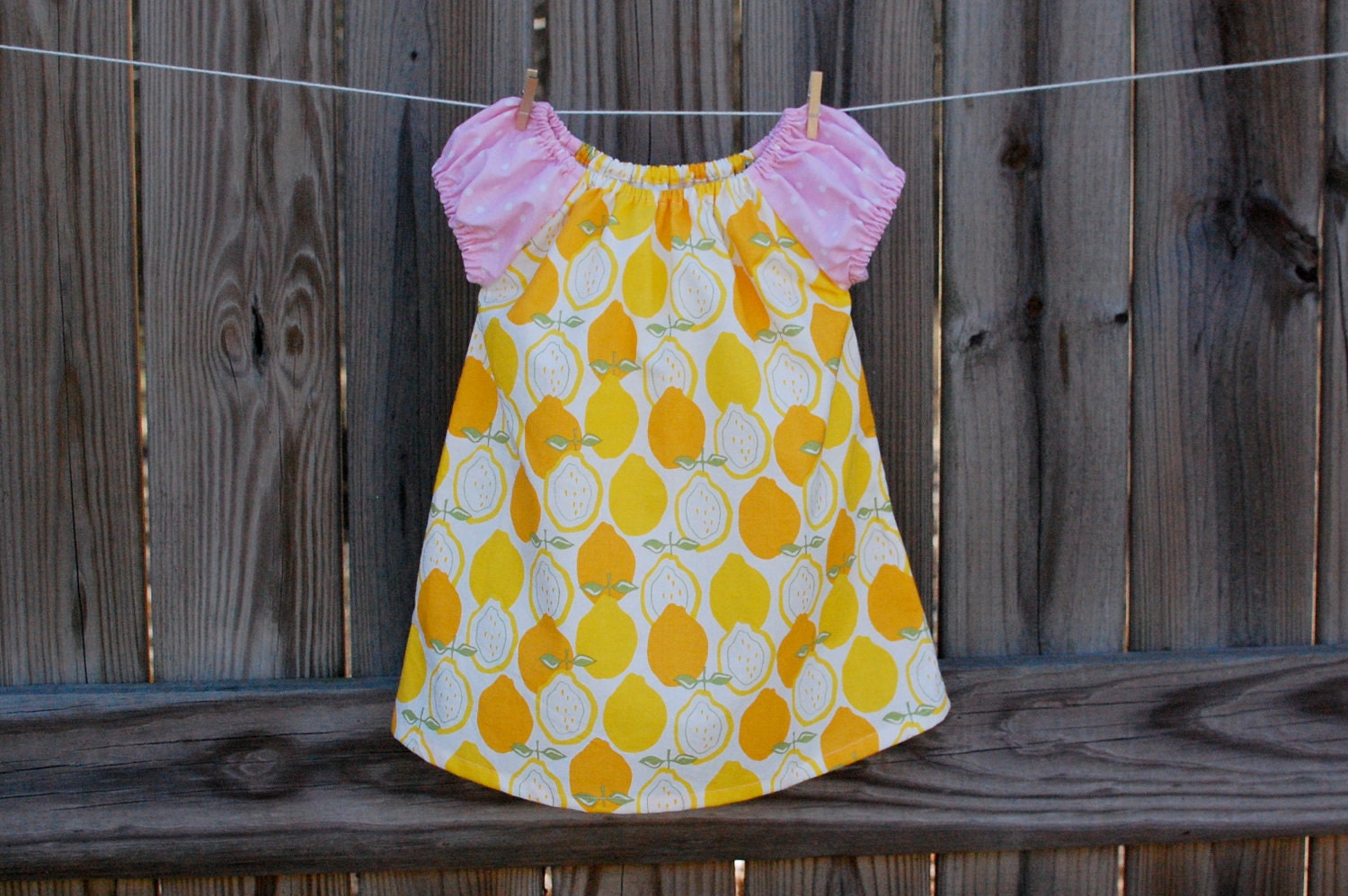 Pink Lemonade Peasant Dress - Baby, Toddler, Girls - Size 3-6 months to 5T - Pink and Yellow - Lemon Print