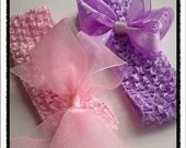 Princess pink and purple bow crochet headband set