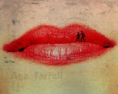 Love Photography - Retro Woman, Fine Art Print - Walking on the Edge - Luscious Lips, Couple Gift, Love Wall Art, 8x12
