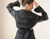 Black Women Cardigan, warp Jacket with a leather belt