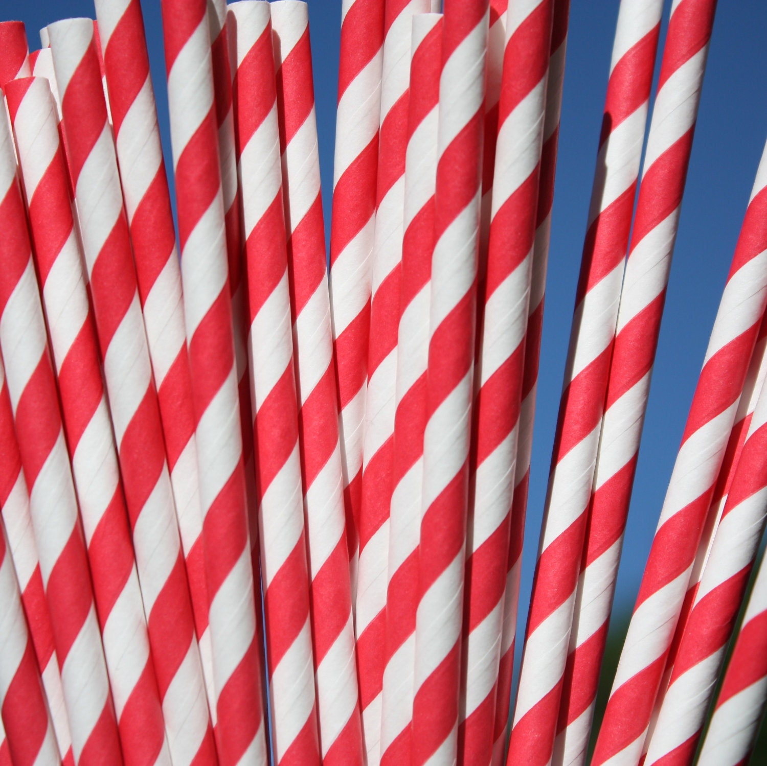 50 RED Stripe Straws with DIY Flag