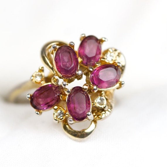 Vintage Amethyst 14k Gold Electroplate Cluster Ring