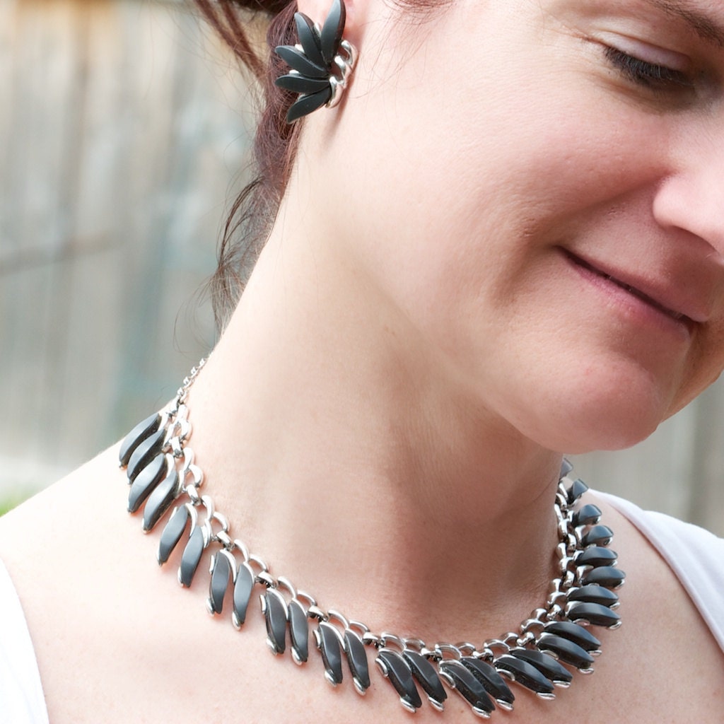 Vintage Claudette Grey Thermoset Lucite Choker and Earrings