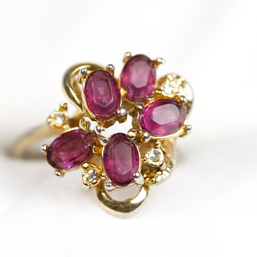 Vintage Amethyst 14k Gold Electroplate Cluster Ring