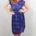 70s Sheer Purple Print Faux Wrap Dress. Size Small
