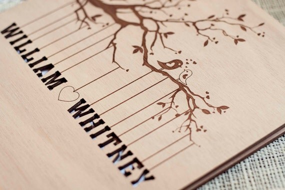 Custom Wedding guest book wood rustic wedding guest book album bridal shower engagement anniversary- "Love Birds, Tree" - Big size
