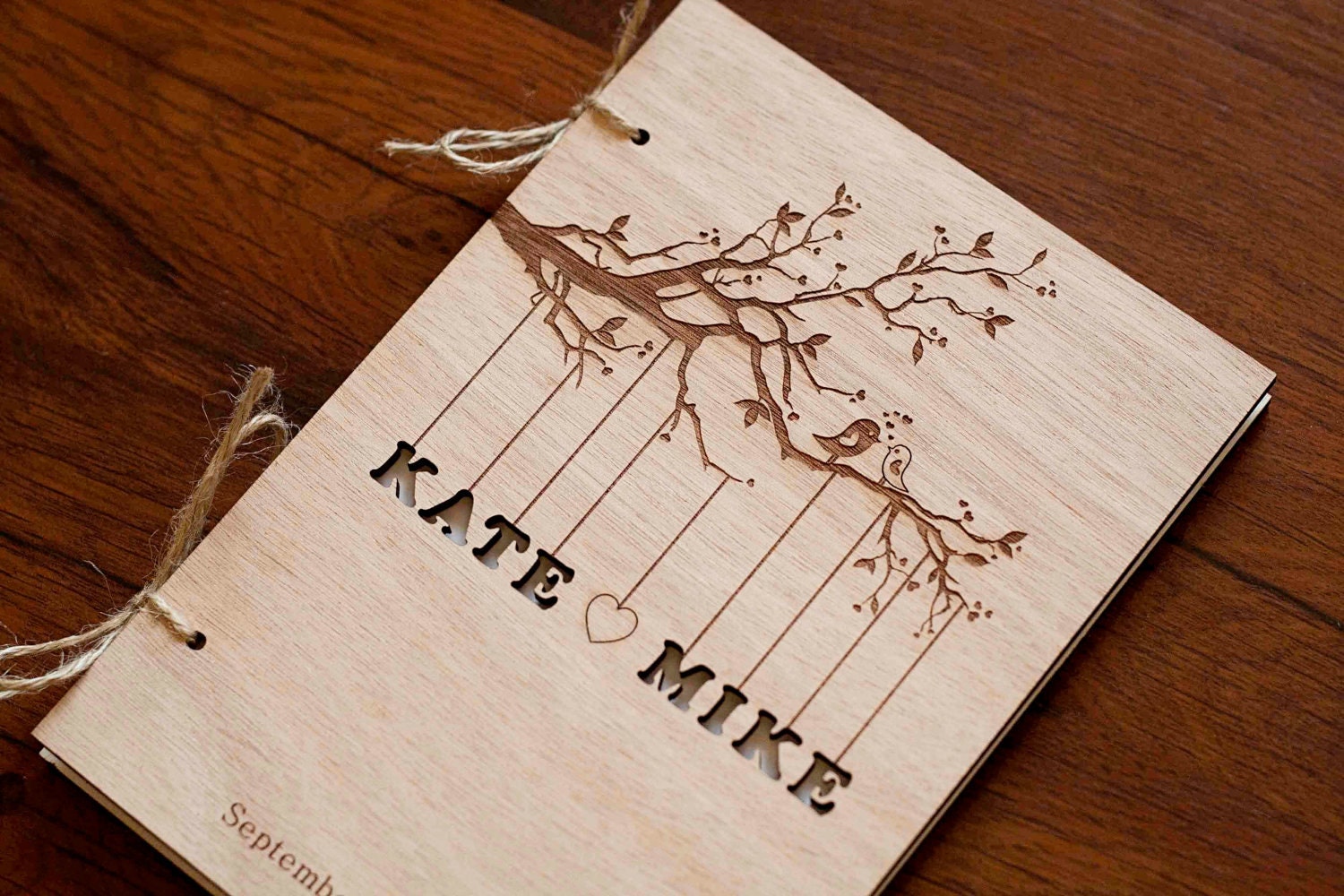 Custom Wedding guest book wood rustic wedding guest book album bridal shower engagement anniversary- "Love Birds, Tree"