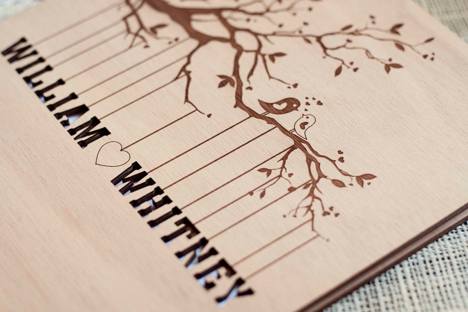 Custom Wedding guest book wood rustic wedding guest book album bridal shower engagement anniversary- "Love Birds, Tree" - Big size