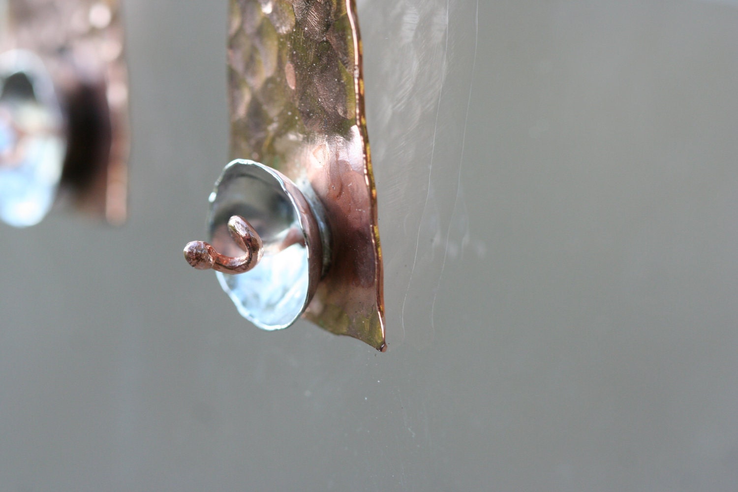 Sterling, Copper Flower Hammered Earrings