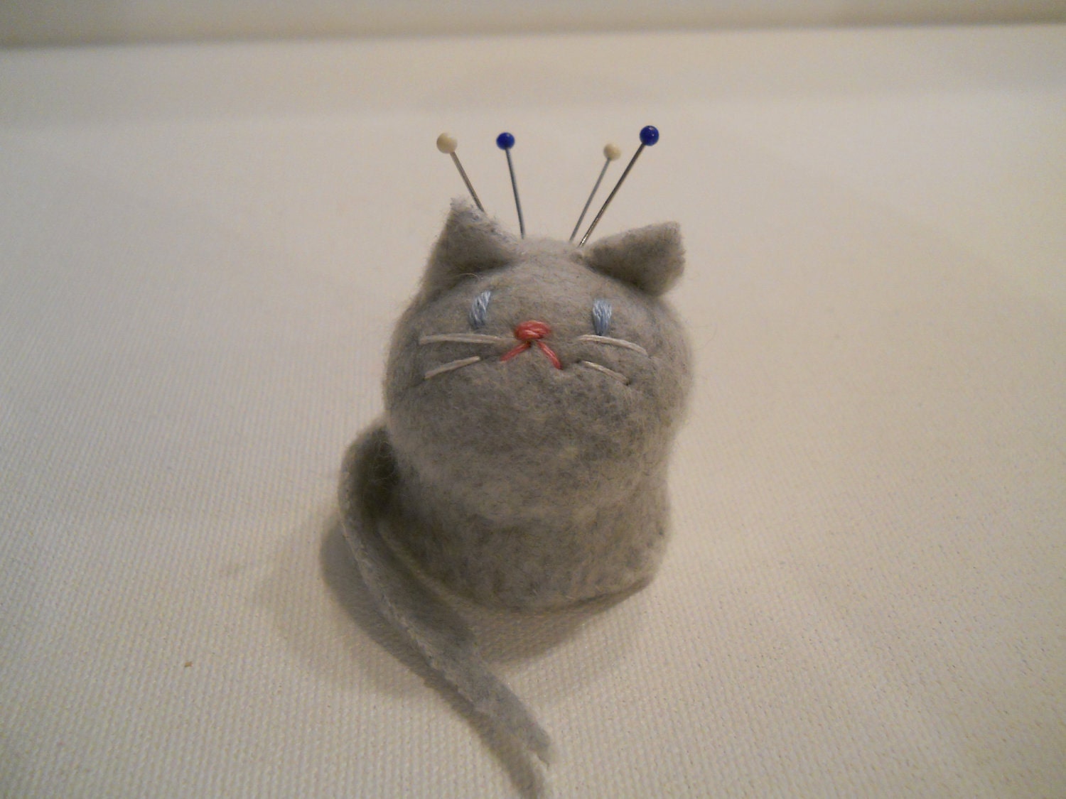 Whimsical Mini Pin Cushion Gray Kitten - kittenbunnies