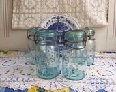 1 Vintage Aqua Blue Mason Jar Atlas E-Z Seal Quart Sized with Wire Bail and Icy Aqua Glass Lid