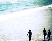 Spring Break - 8x8 Beach photography print fine art wall room home decor people silhouettes sea ocean deep blue white black vacation kids