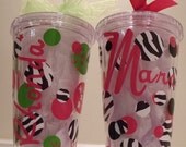 Vinyl BPA free double wall insulated 16 oz. straw tumbler cup travel mug personalized Bridal, Birthday, Reunion gifts