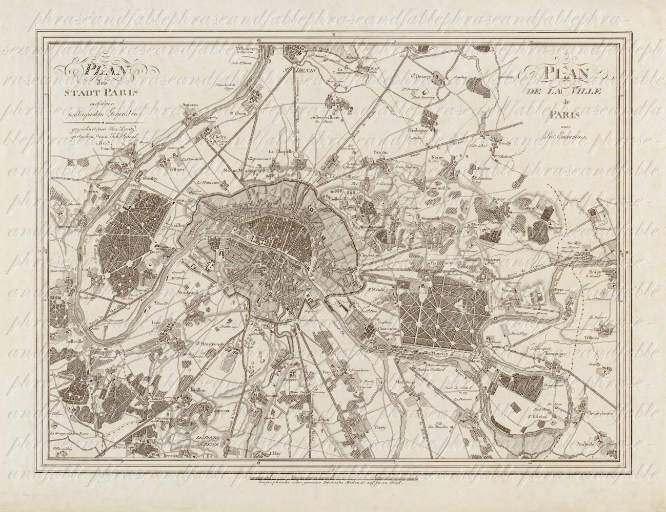 Map Of Paris From The 1800s 050 Paris France Geography Map Cartography French Nautical Clip Art Digital Transfer