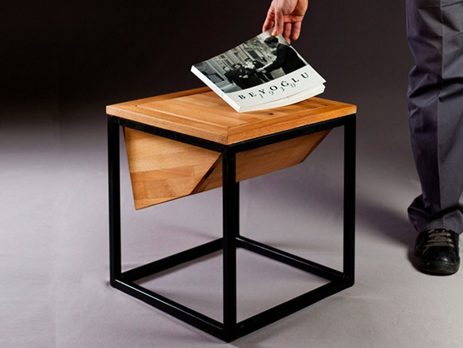 solid panel wood coffee table with a metal frame "diamant"