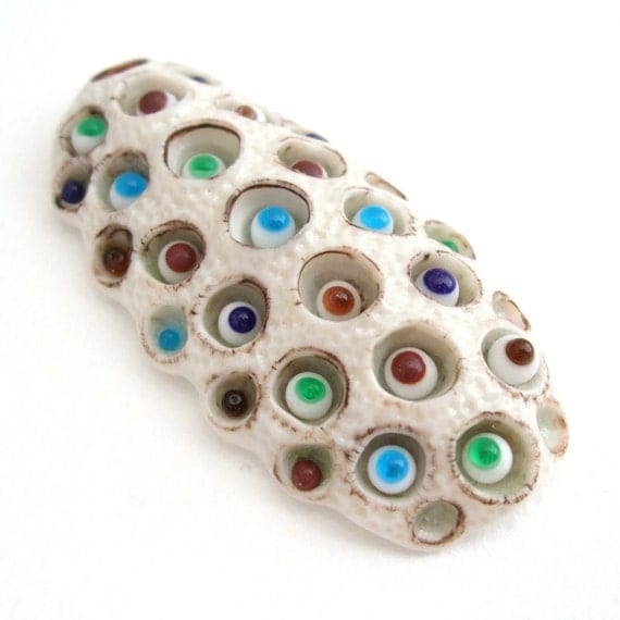 SALE - Porcelain and Fused Glass Pendant - Eyeballs