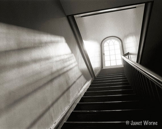 Shaker Dreams, 8x10 black and white fine art photograph, stairway and door - jworne