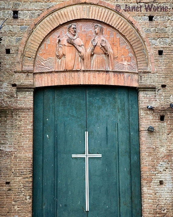 Church of San Domenico, Siena, Italy, fine art photograph, teal blue door
