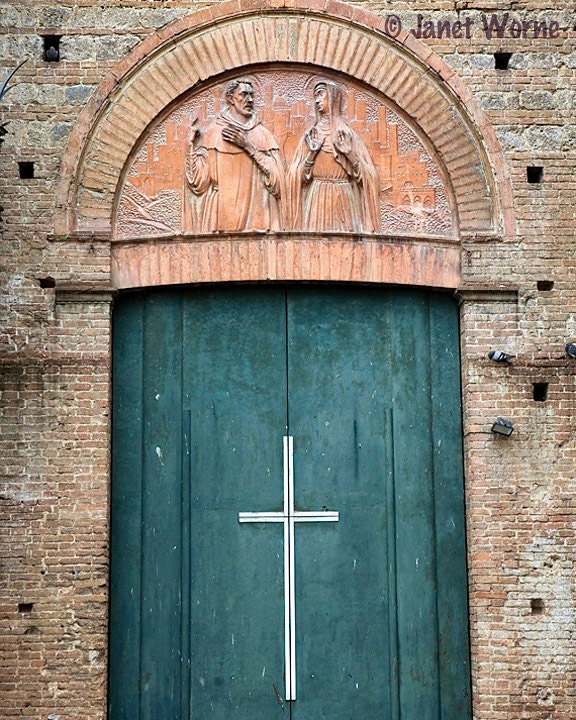 Church of San Domenico, Siena, Italy, fine art photograph, teal blue door