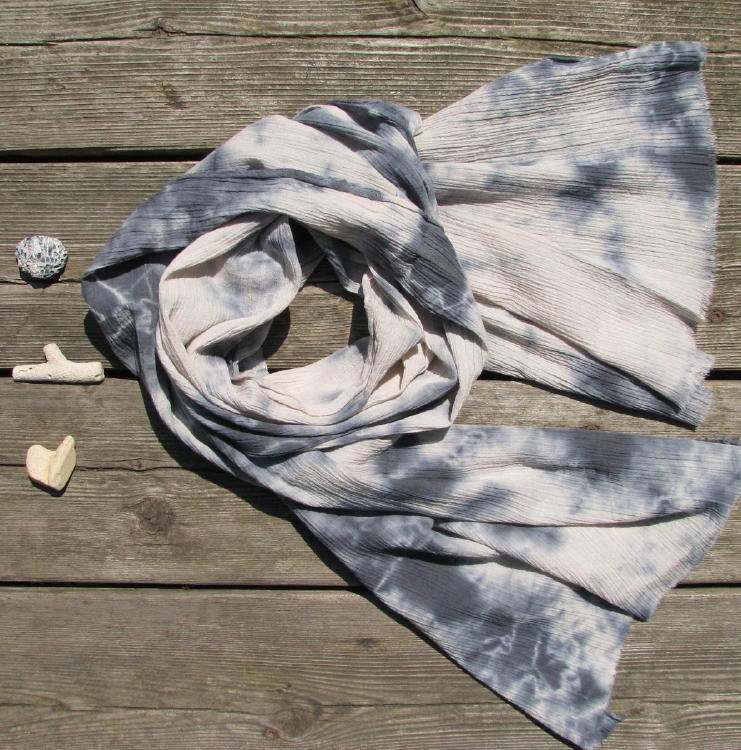 hand-dyed scarf, deep blue and pale sand, lightweight cotton