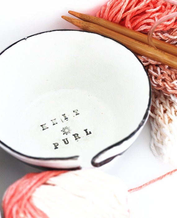 Porcelain Yarn Bowl Black and White Stripes French Chic READY TO SHIP