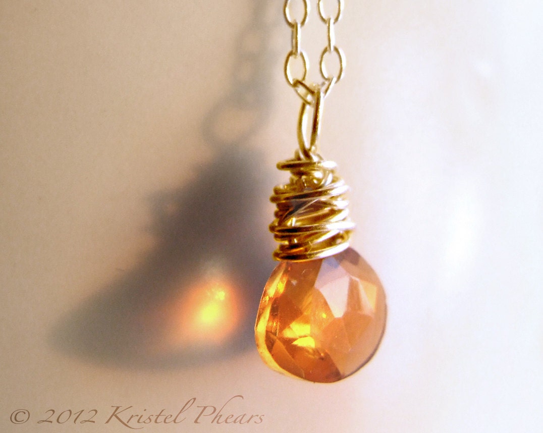 Citrine Necklace - Madeira citrine 14k gold-filled natural faceted gemstone briolette orange simple November Birthstone friend Gift