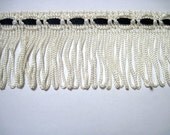 Vintage cream fringe with navy blue weave