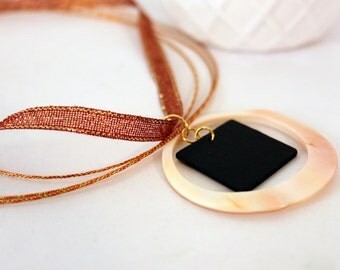 Nautical Ocean Chalkboard Shell Necklace Square with Beach Shell Circle