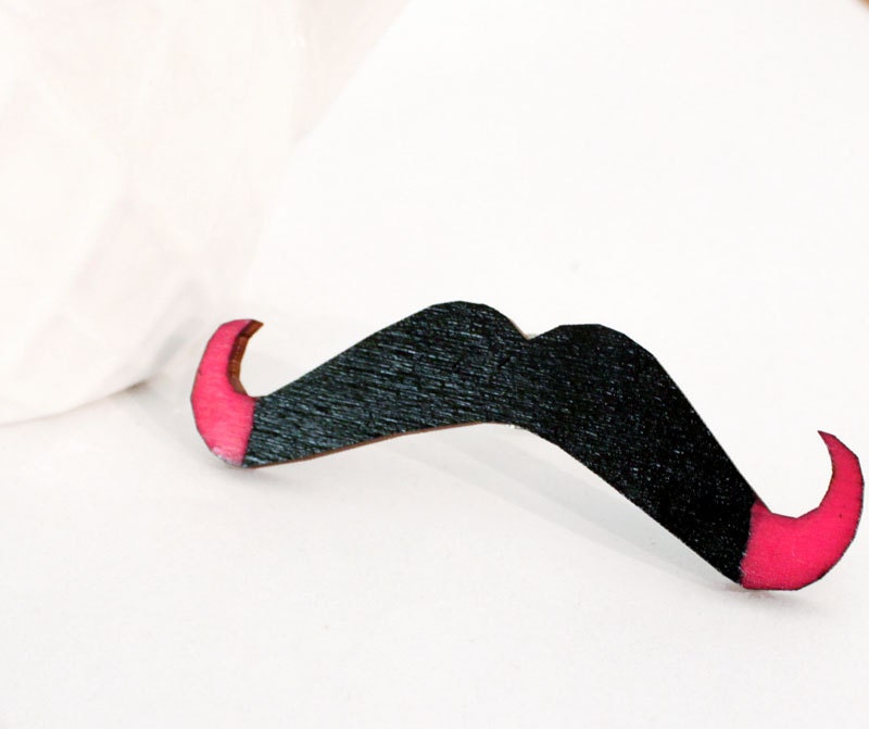 Neon Hot Pink Dip Dyed Mustache Ring, Moustache, Nerdy Geeky Jewelry Fashion Stache