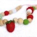 Organic Nursing necklace Teething necklace amigurumi toy Strawberry in red, green and white.